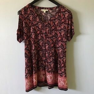 Staring At Stars, floral print light button down dress, S, peekaboo sleeves